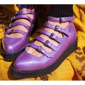 TUK PURPLE METALLIC MULTI-STRAP POINTED MARY JANE